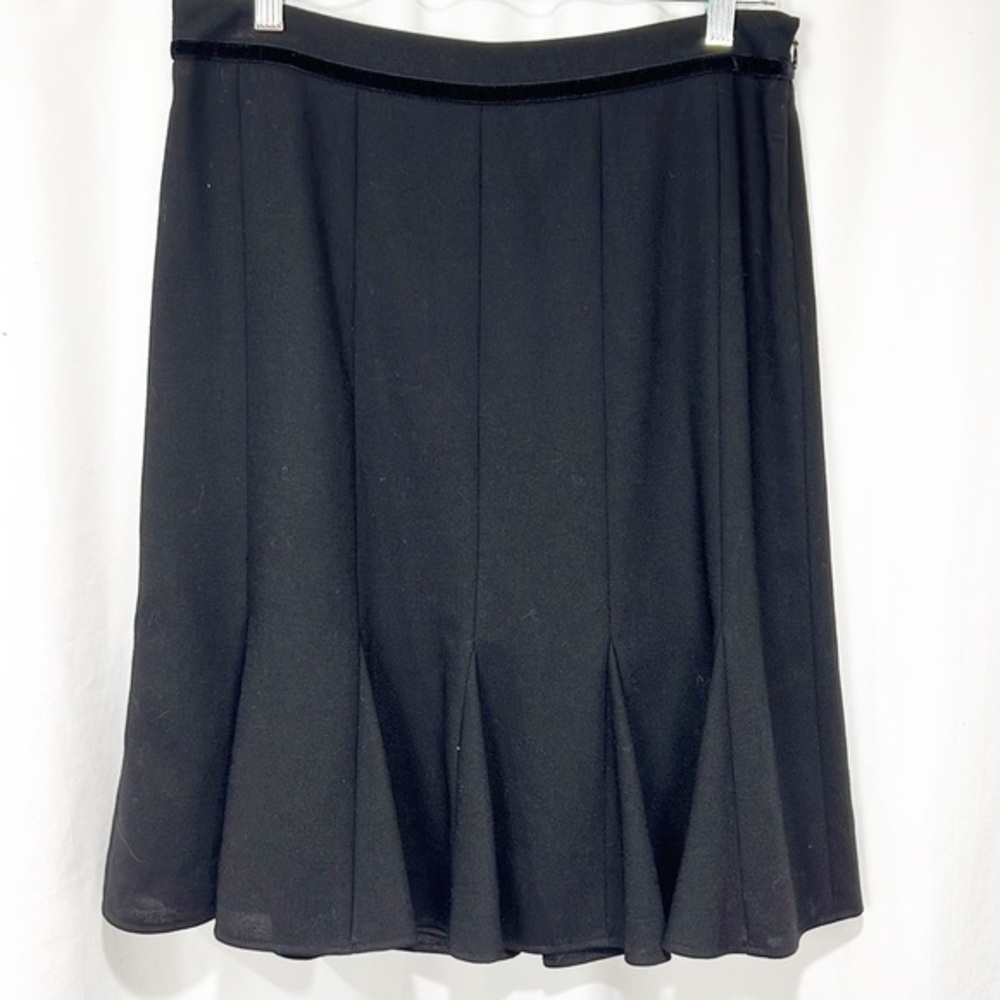 Ann Taylor Loft Black Pleated Velvet Accent Skirt Wool size 10